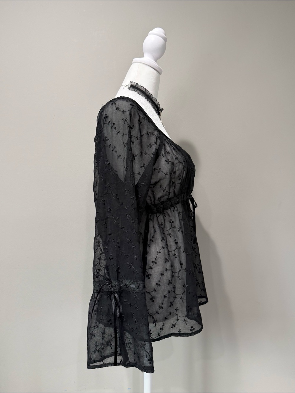 Vintage Soft Touch Gothic Black Sheer Babydoll Blouse - Picture 5 of 7